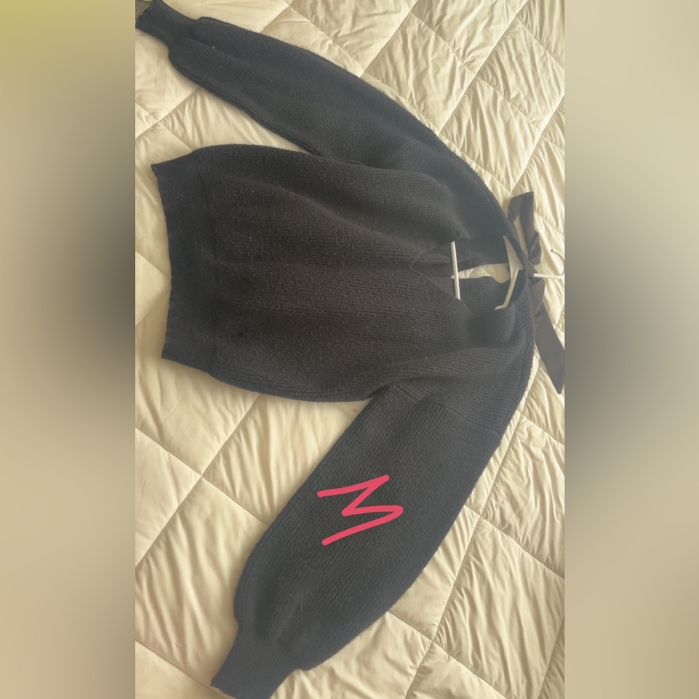 Black Knit Sweater with Bow Detail